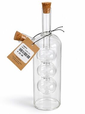 NWT Fox Run 7053 Bubble Clear Glass Oil & Vinegar Dual Chamber Cruet 8.5”